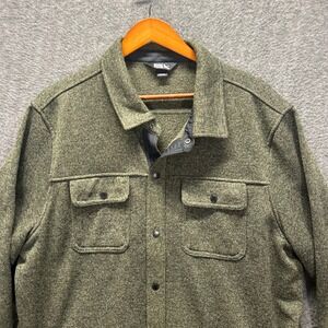 Eddie Bauer Mens XL Olive Green Marled Sweater Fleece Snap Front Shirt Jacket
